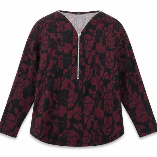 Roman Womens Purple Floral Full Zip Jumper Size 10 V-Neck Long Sleeve