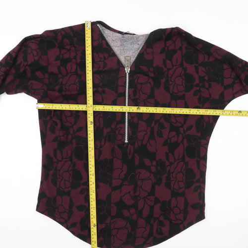 Roman Womens Purple Floral Full Zip Jumper Size 10 V-Neck Long Sleeve