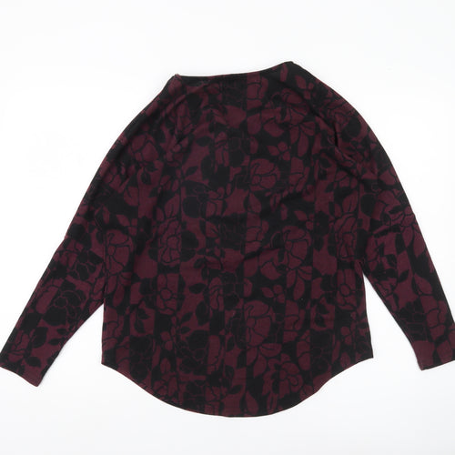 Roman Womens Purple Floral Full Zip Jumper Size 10 V-Neck Long Sleeve