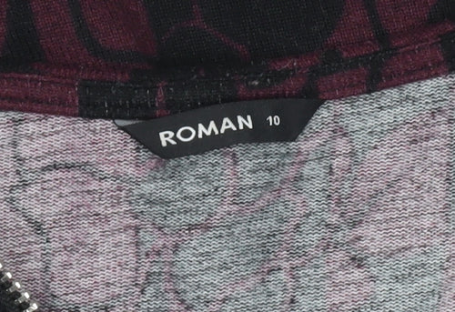 Roman Womens Purple Floral Full Zip Jumper Size 10 V-Neck Long Sleeve