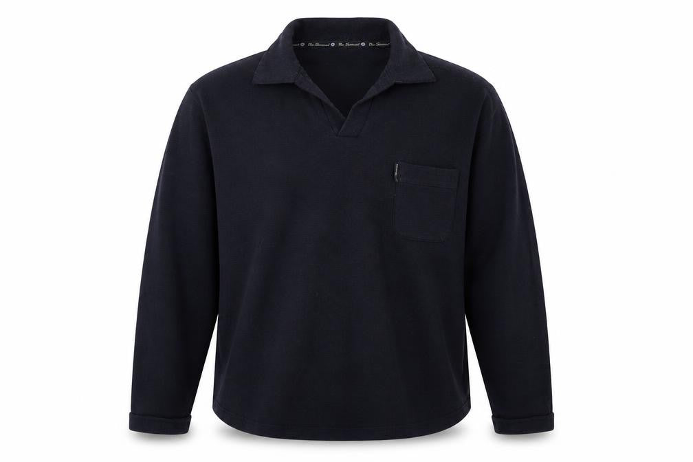 Front view of Ben Sherman Men’s Blue Collared Pullover Knit Jumper, size M