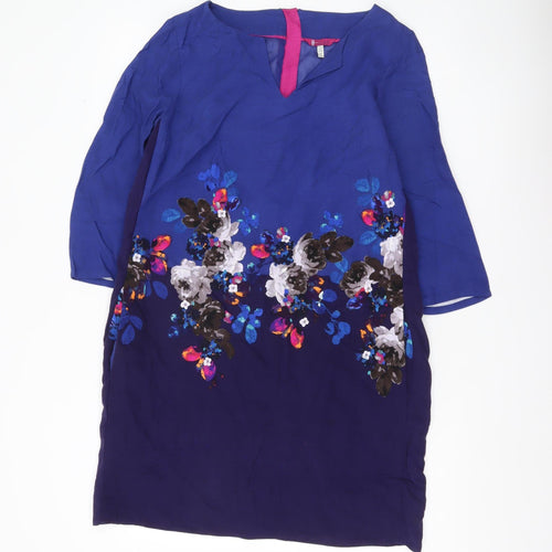 Joules Womens Blue Floral Shift Dress UK 12 Viscose 3/4 Sleeve