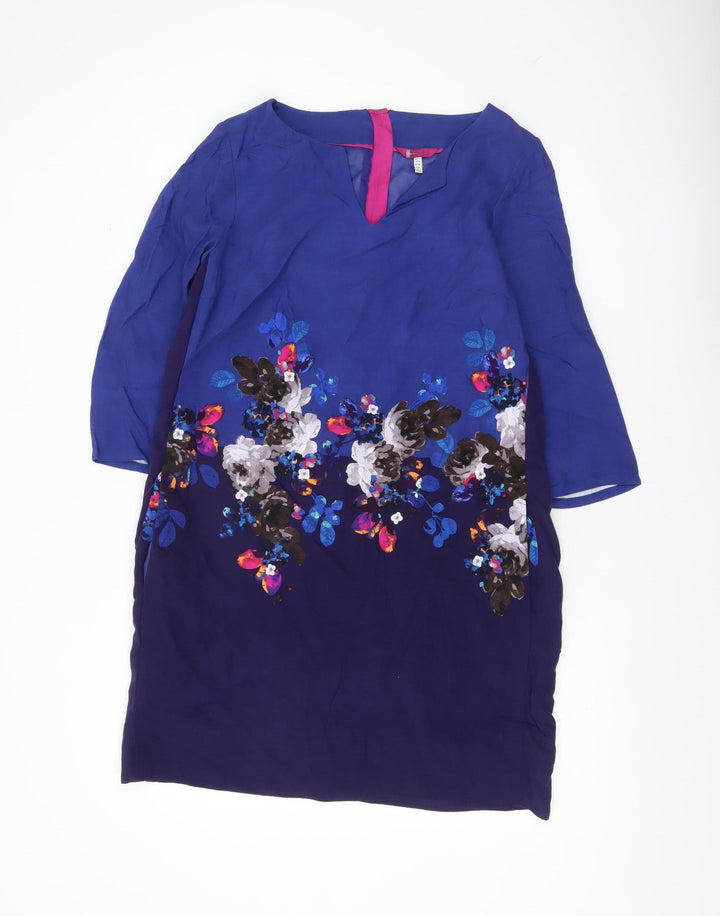 Joules Womens Blue Floral Shift Dress UK 12 Viscose 3/4 Sleeve