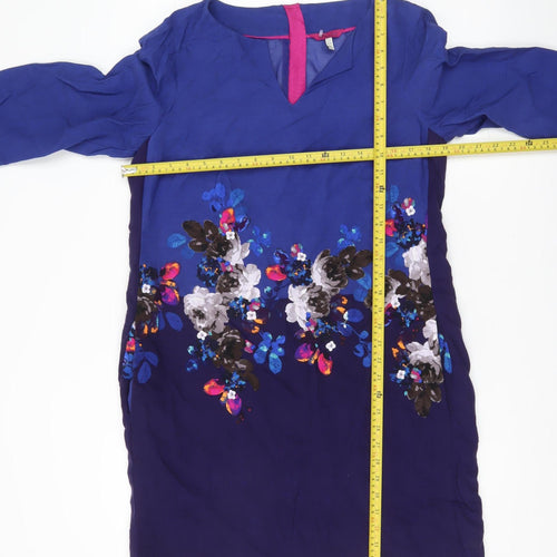 Joules Womens Blue Floral Shift Dress UK 12 Viscose 3/4 Sleeve