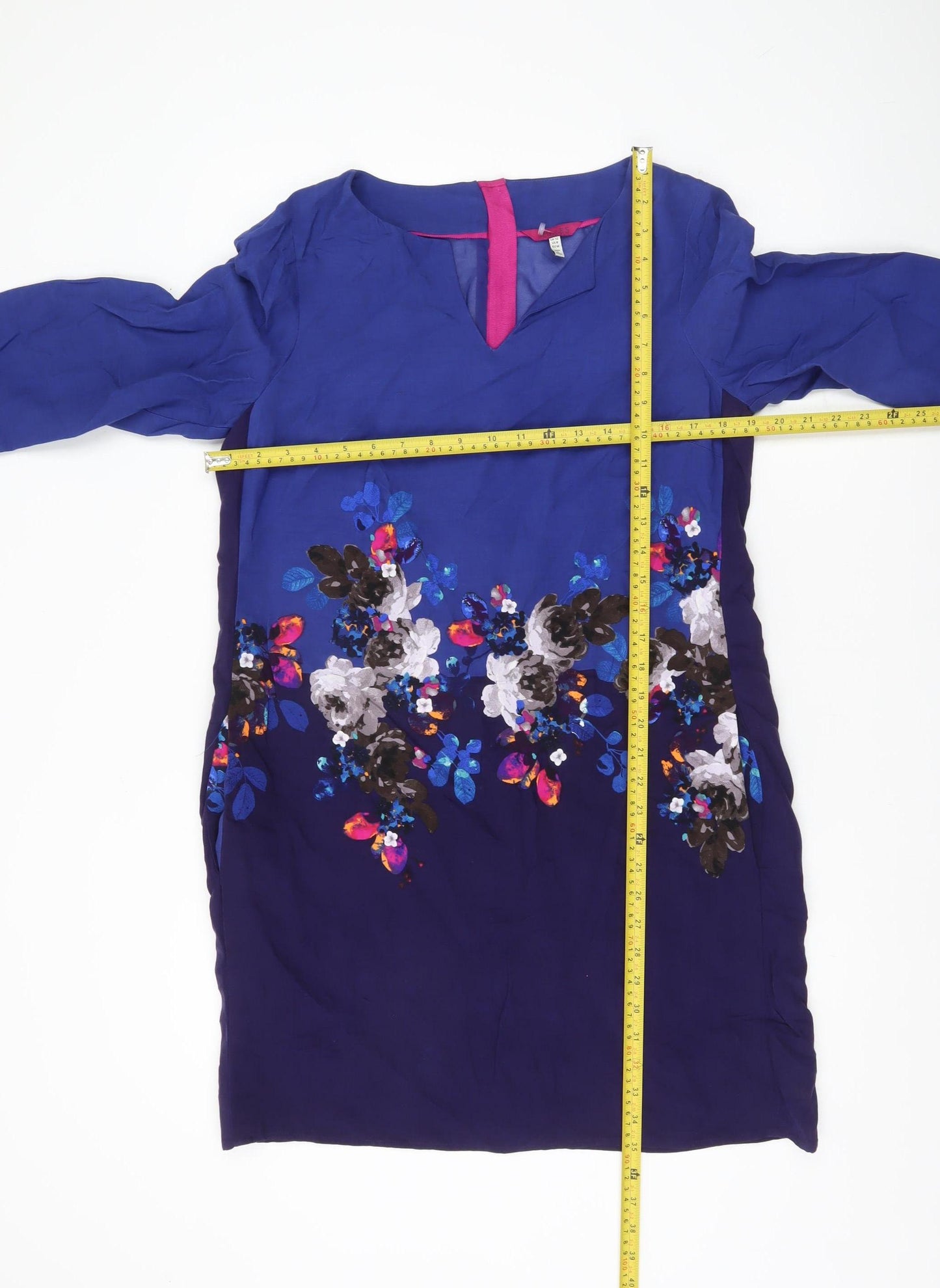 Joules Womens Blue Floral Shift Dress UK 12 Viscose 3/4 Sleeve