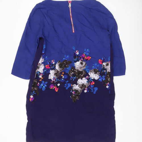 Joules Womens Blue Floral Shift Dress UK 12 Viscose 3/4 Sleeve