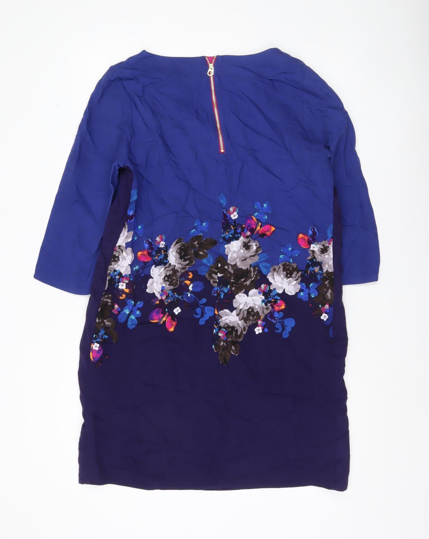 Joules Womens Blue Floral Shift Dress UK 12 Viscose 3/4 Sleeve