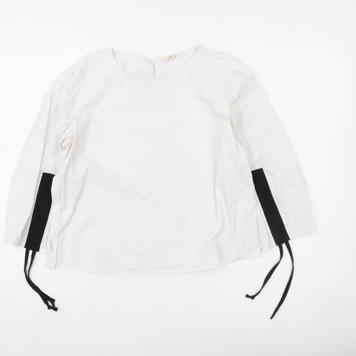 Esprit Women White Blouse Long Sleeve Round Neck Size S