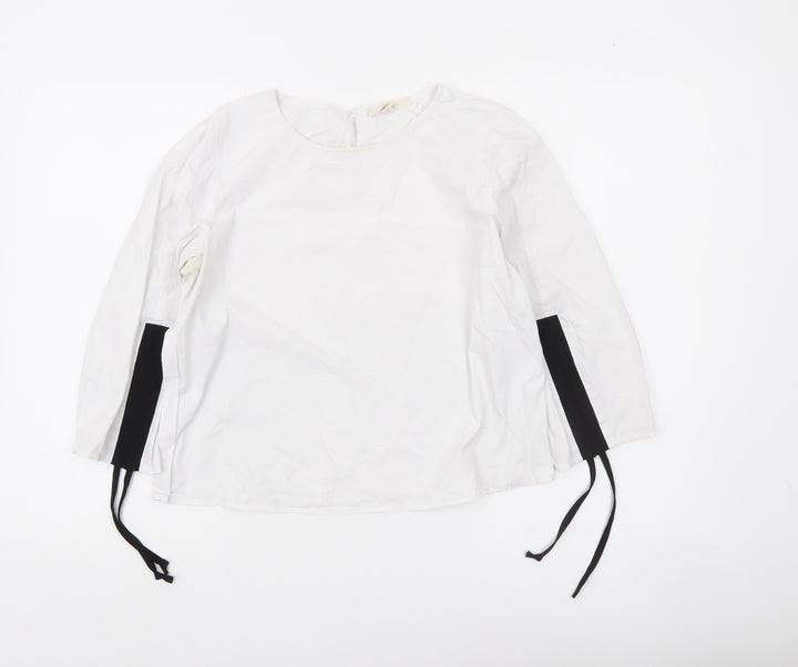 Esprit Women White Blouse Long Sleeve Round Neck Size S