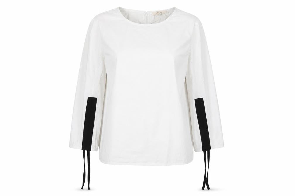 Front view of ESPRIT Women White Blouse Long Sleeve Round Neck, size S