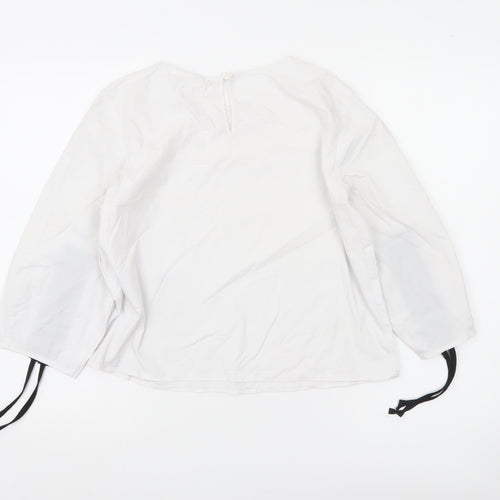 Esprit Women White Blouse Long Sleeve Round Neck Size S