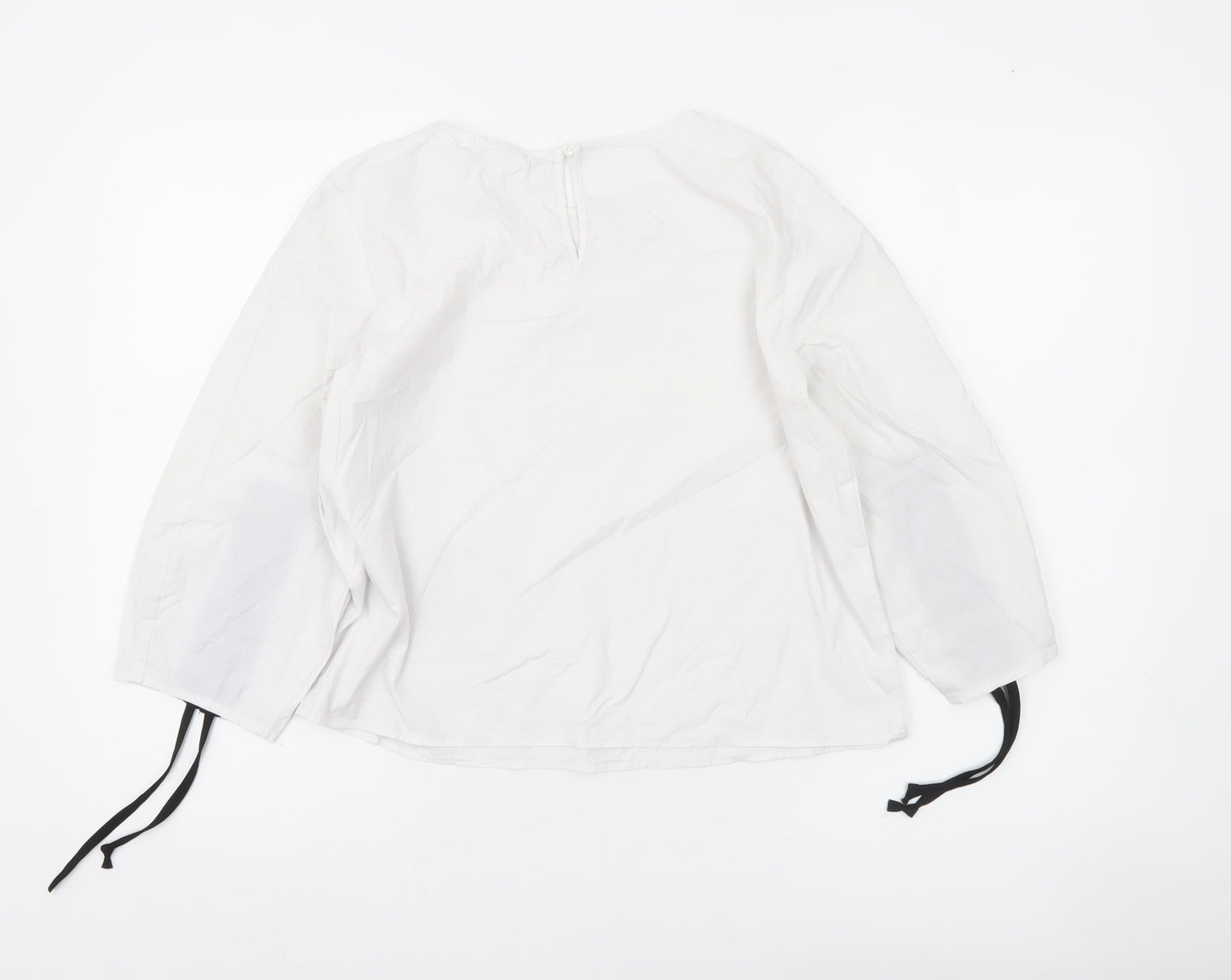 Esprit Women White Blouse Long Sleeve Round Neck Size S