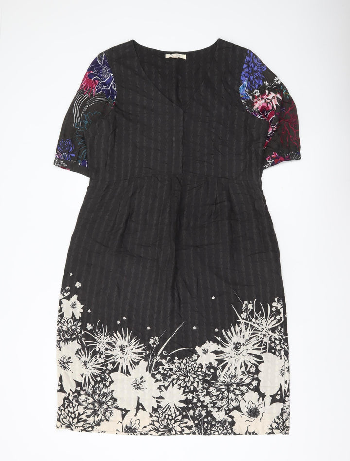 White Stuff Women’s Black Floral Shift Dress Size 14 Viscose