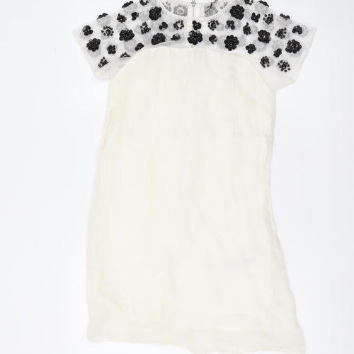 ASOS Women’s Ivory Shift Dress UK 8 Beaded Floral Embellished Short Sleeve