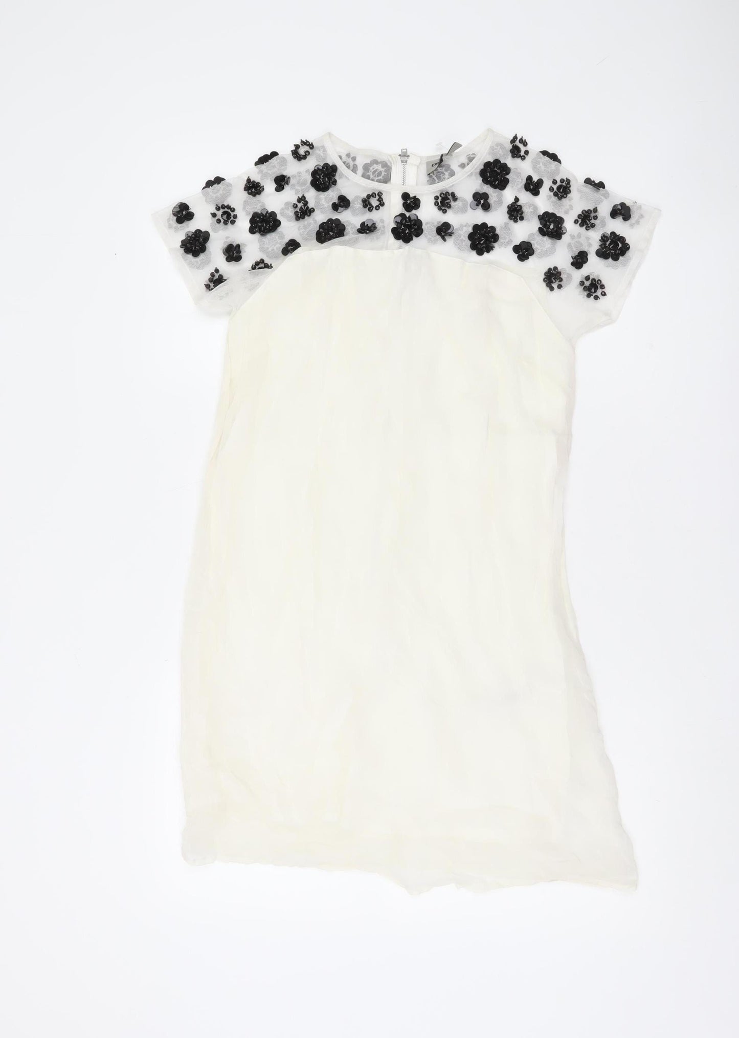 ASOS Women’s Ivory Shift Dress UK 8 Beaded Floral Embellished Short Sleeve