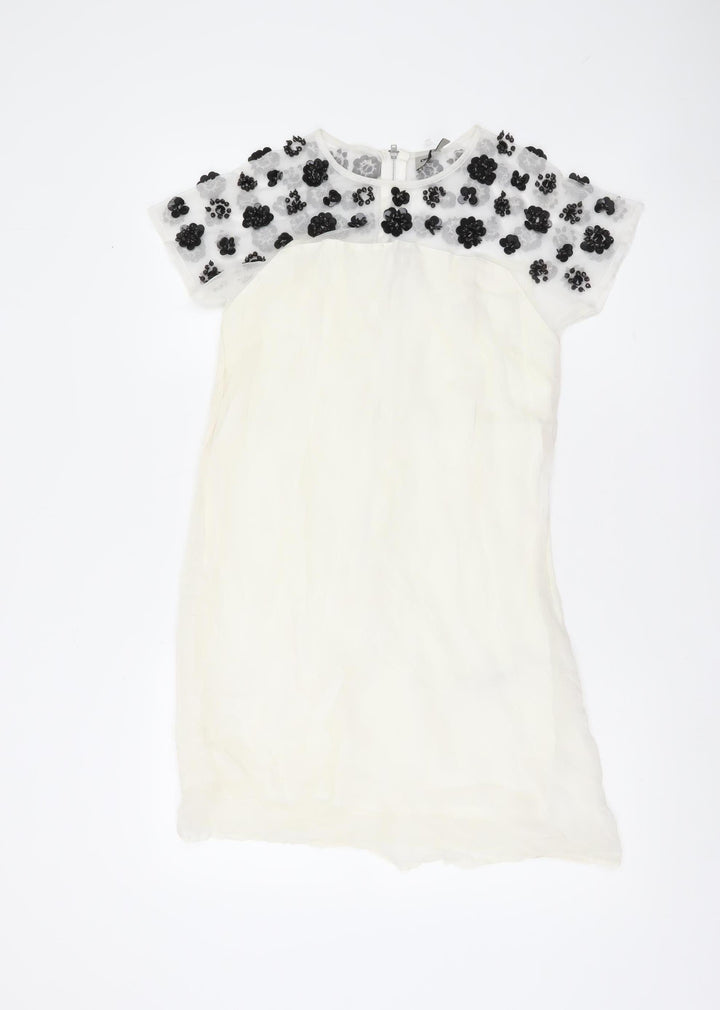 ASOS Women’s Ivory Shift Dress UK 8 Beaded Floral Embellished Short Sleeve