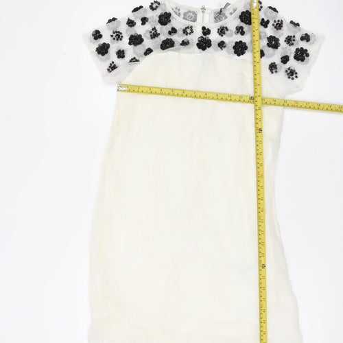 ASOS Women’s Ivory Shift Dress UK 8 Beaded Floral Embellished Short Sleeve