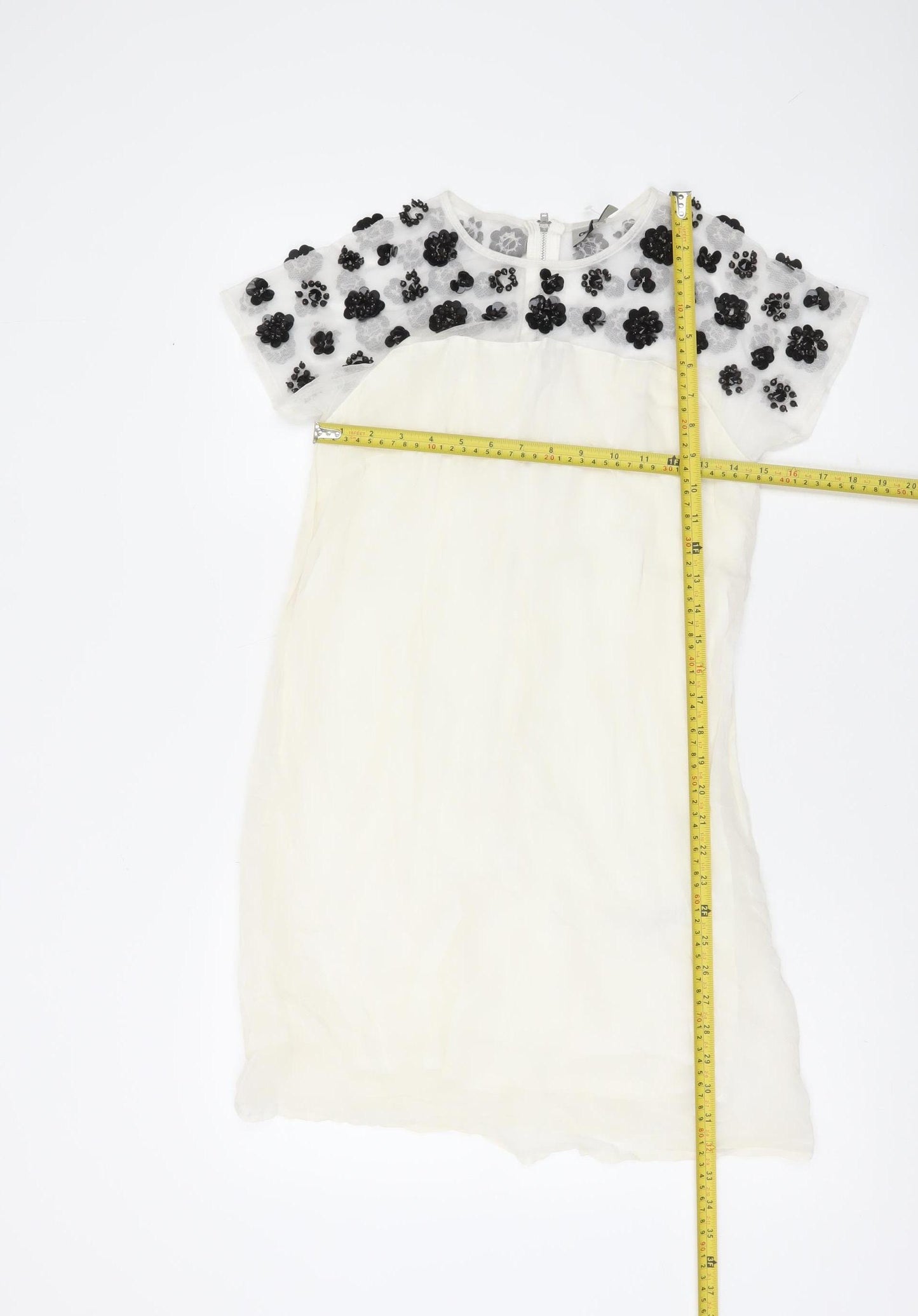 ASOS Women’s Ivory Shift Dress UK 8 Beaded Floral Embellished Short Sleeve