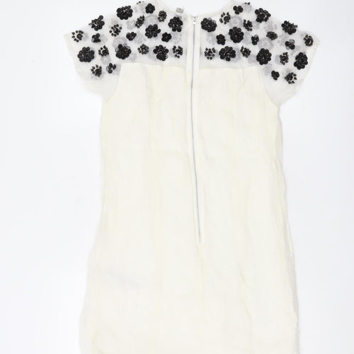 ASOS Women’s Ivory Shift Dress UK 8 Beaded Floral Embellished Short Sleeve
