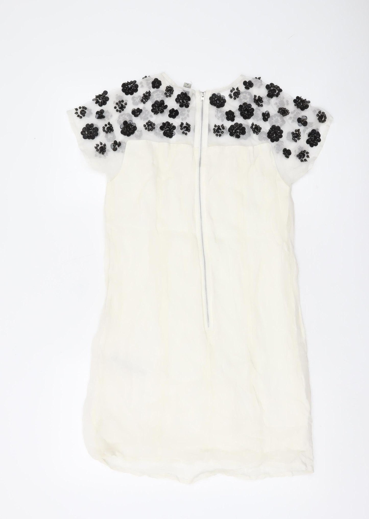 ASOS Women’s Ivory Shift Dress UK 8 Beaded Floral Embellished Short Sleeve