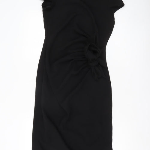 Lily & Franc Women Black Size 8 Sheath Dress Knee Length Ruched