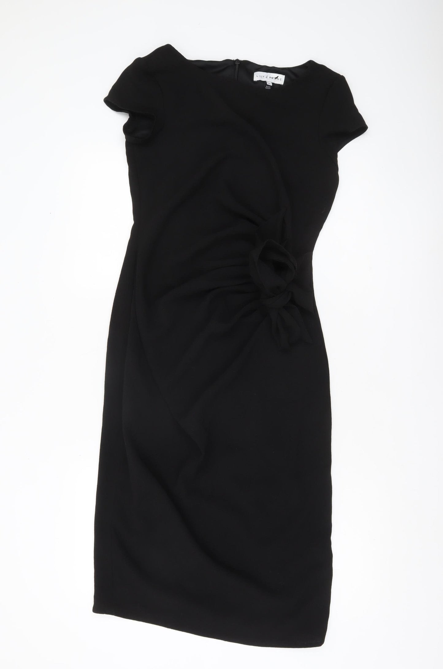 Lily & Franc Women Black Size 8 Sheath Dress Knee Length Ruched