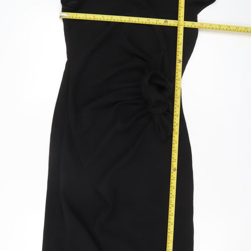 Lily & Franc Women Black Size 8 Sheath Dress Knee Length Ruched