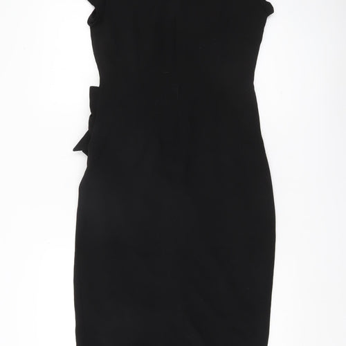 Lily & Franc Women Black Size 8 Sheath Dress Knee Length Ruched