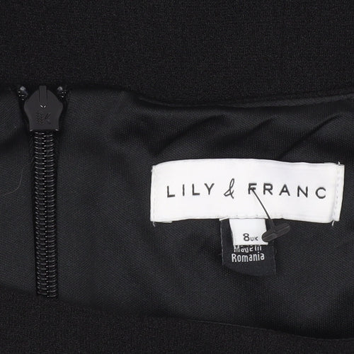 Lily & Franc Women Black Size 8 Sheath Dress Knee Length Ruched