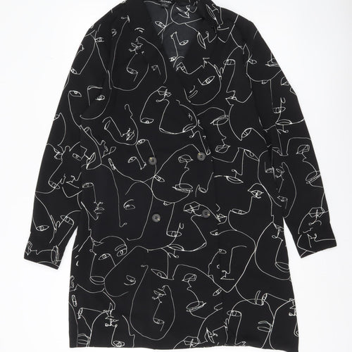 Monki Women’s Black Blazer Jacket S Art Print Mid-Length Lightweight
