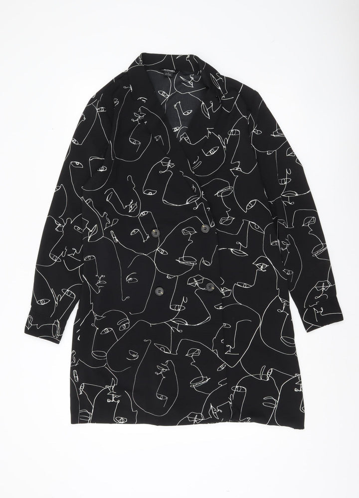 Monki Women’s Black Blazer Jacket S Art Print Mid-Length Lightweight