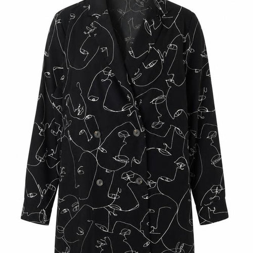 Monki Women’s Black Blazer Jacket S Art Print Mid-Length Lightweight