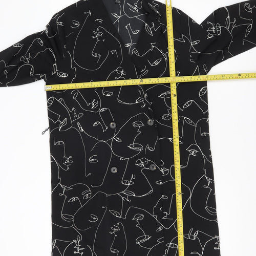 Monki Women’s Black Blazer Jacket S Art Print Mid-Length Lightweight