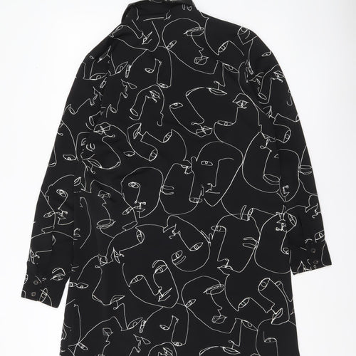 Monki Women’s Black Blazer Jacket S Art Print Mid-Length Lightweight