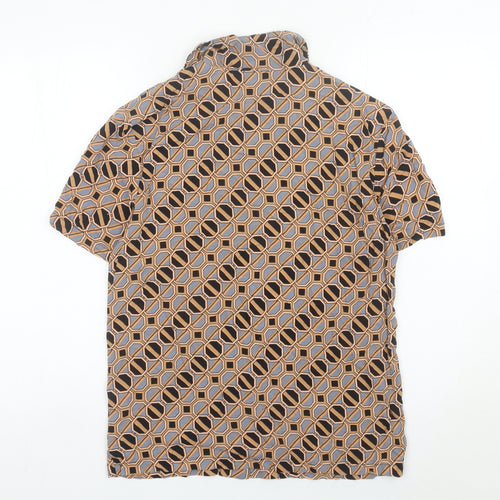 River Island Men's Brown Geometric Short Sleeve Button-Up Shirt S
