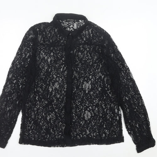 Zara Women’s Black Lace Collared Long Sleeve Blouse Size 12