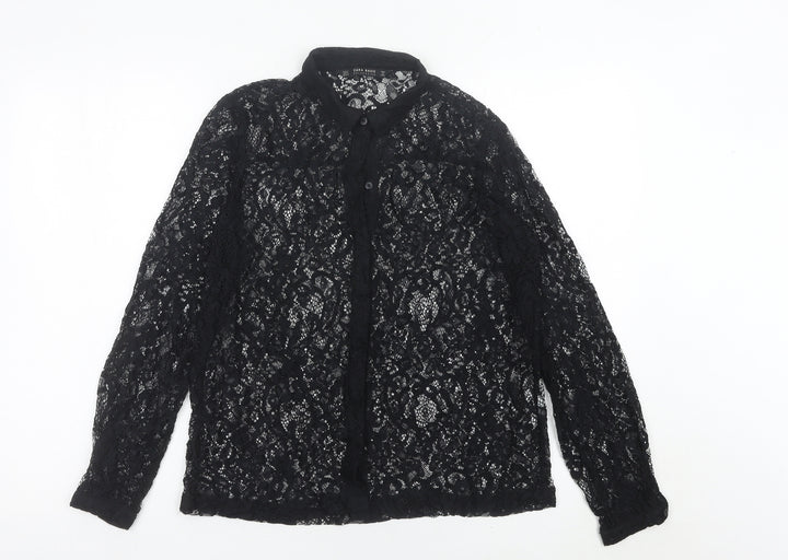 Zara Women’s Black Lace Collared Long Sleeve Blouse Size 12