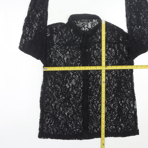 Zara Women’s Black Lace Collared Long Sleeve Blouse Size 12