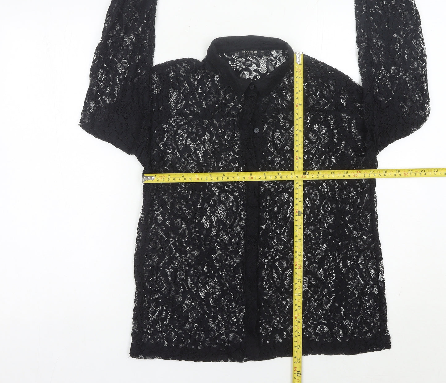 Zara Women’s Black Lace Collared Long Sleeve Blouse Size 12