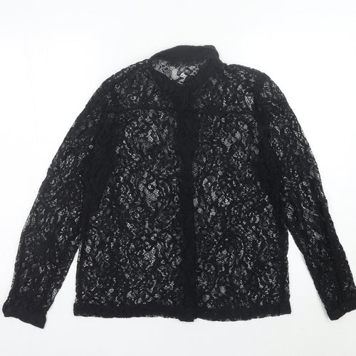 Zara Women’s Black Lace Collared Long Sleeve Blouse Size 12