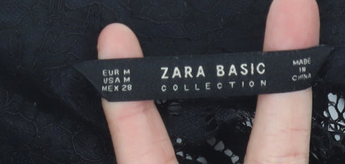 Zara Women’s Black Lace Collared Long Sleeve Blouse Size 12