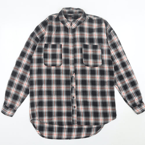 Next Womens Black Plaid Flannel Button-Up Shirt Size 10