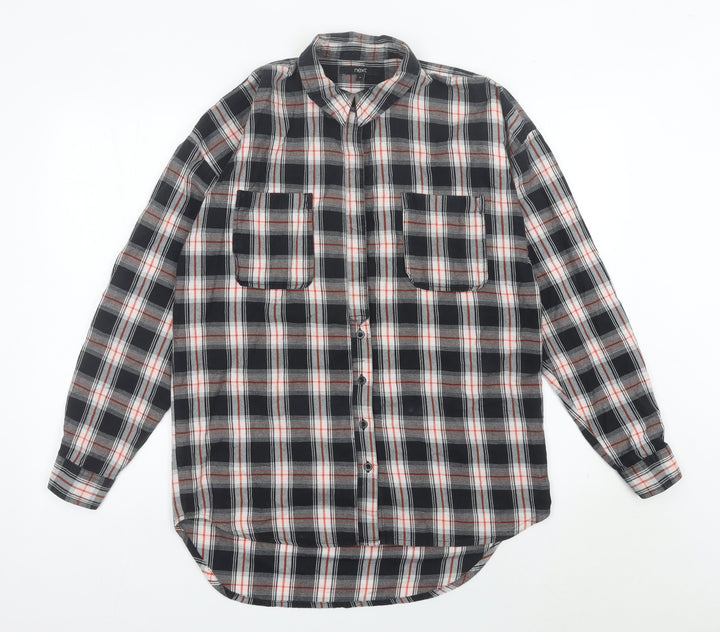 Next Womens Black Plaid Flannel Button-Up Shirt Size 10