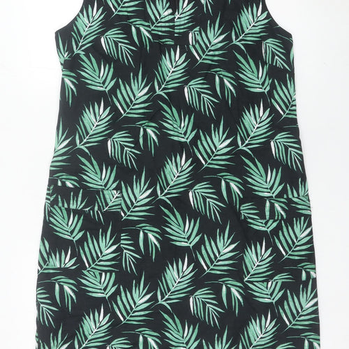 Laura Ashley Women’s Green Black Linen Shift Dress Size 14 Sleeveless Tropical