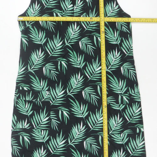 Laura Ashley Women’s Green Black Linen Shift Dress Size 14 Sleeveless Tropical