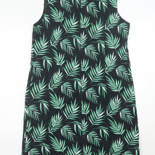 Laura Ashley Women’s Green Black Linen Shift Dress Size 14 Sleeveless Tropical