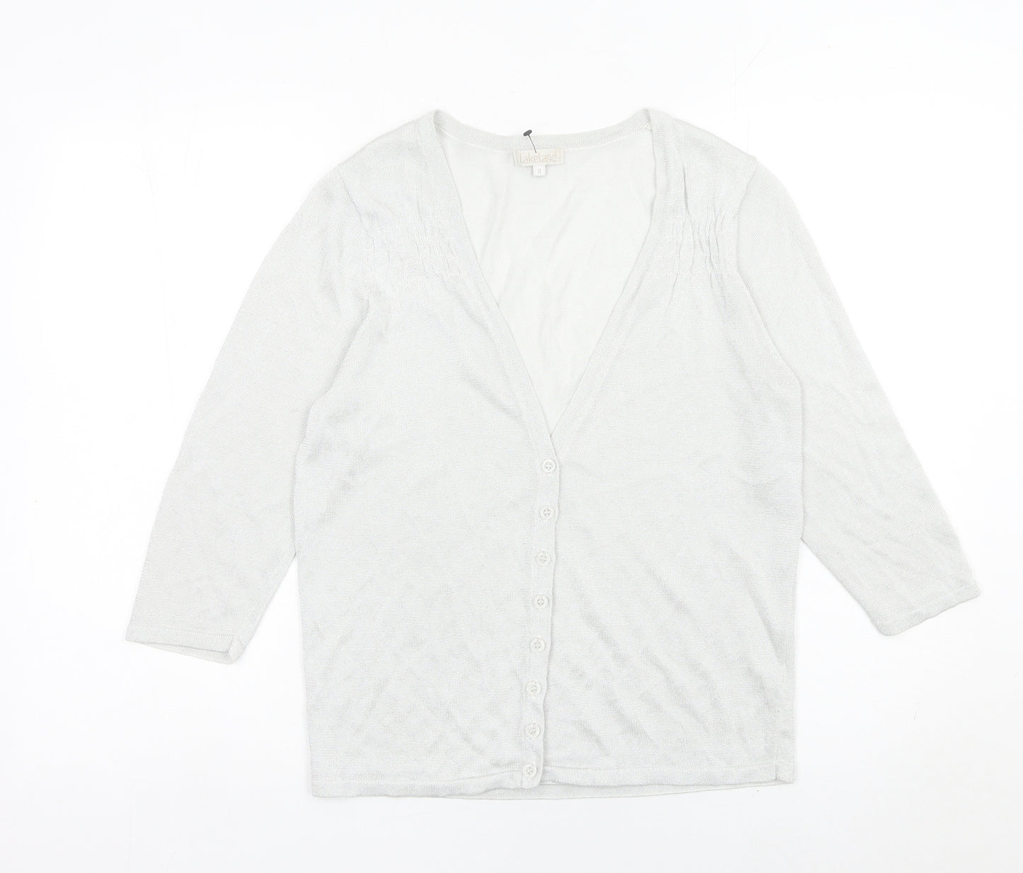 Lakeland Womens Silver Cardigan Size 14 Viscose Blend 3/4 Sleeve