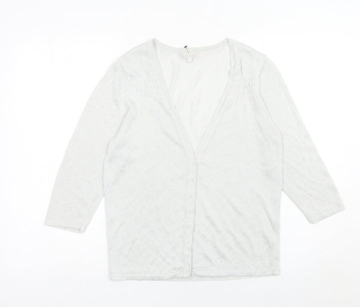 Lakeland Womens Silver Cardigan Size 14 Viscose Blend 3/4 Sleeve