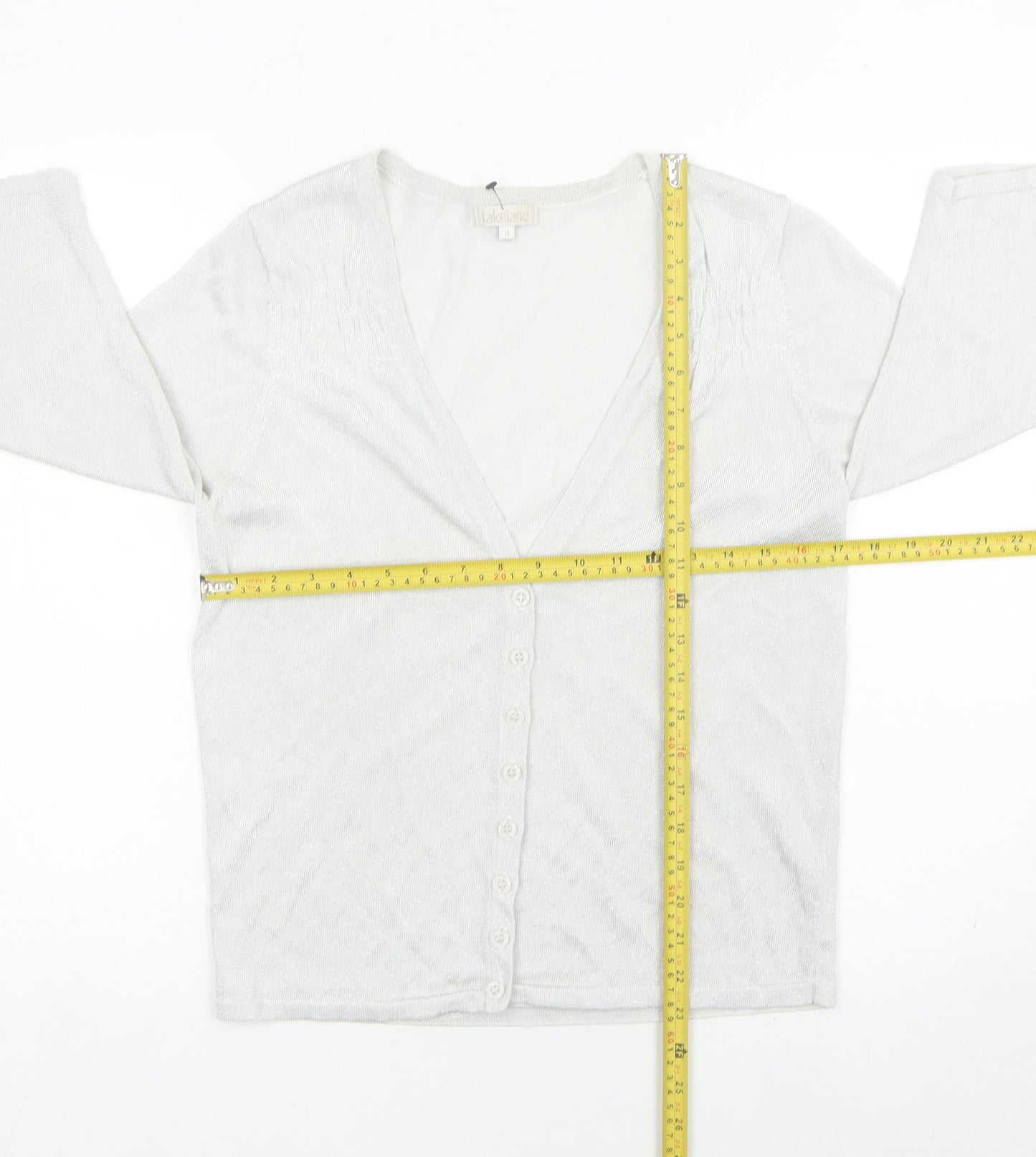 Lakeland Womens Silver Cardigan Size 14 Viscose Blend 3/4 Sleeve