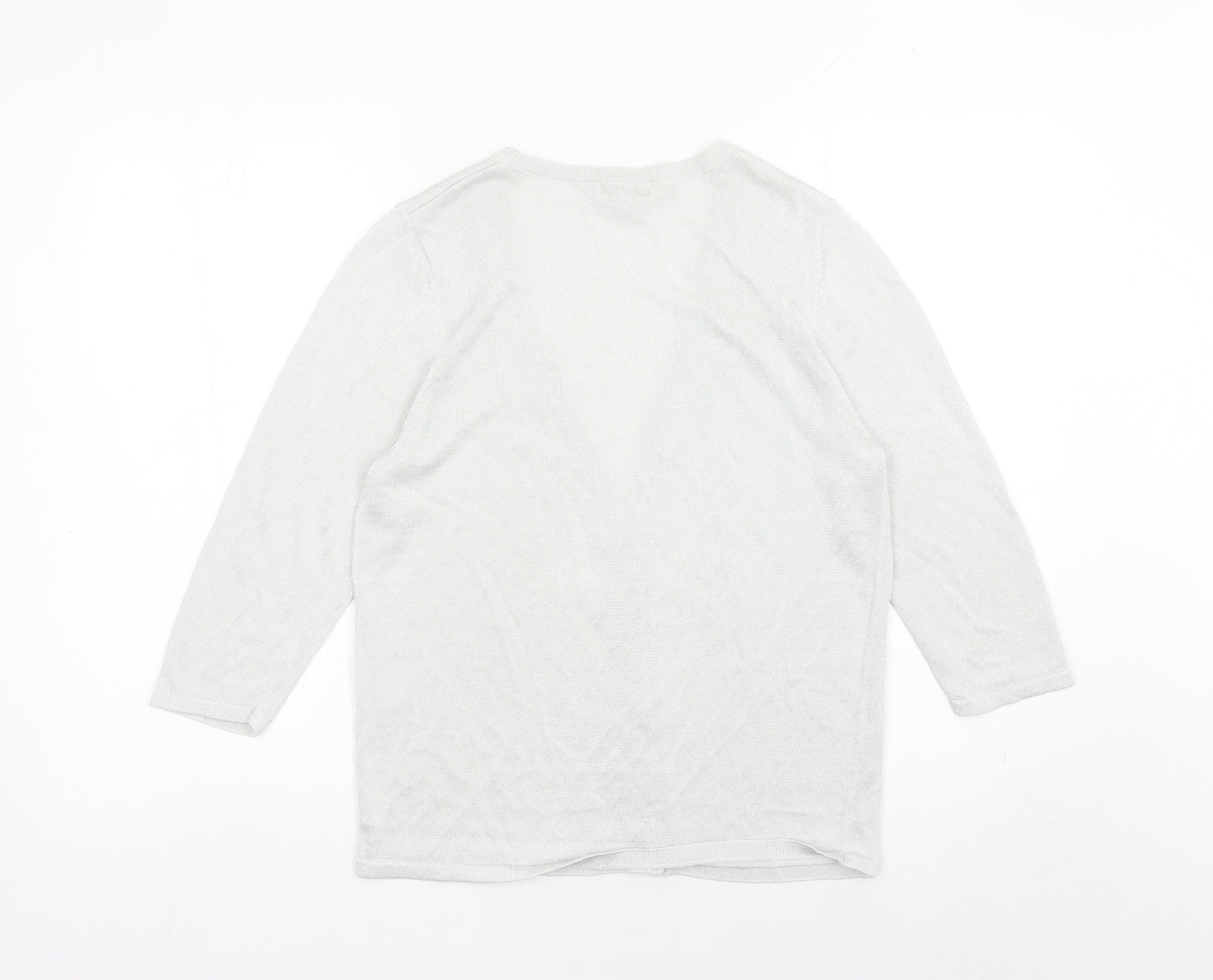 Lakeland Womens Silver Cardigan Size 14 Viscose Blend 3/4 Sleeve